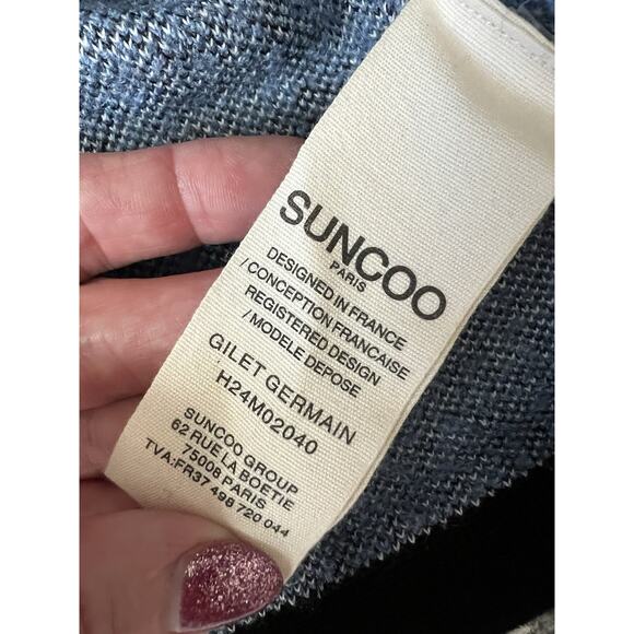 SUNCOO Paris Diane Blue Plaid Knit Boucle Cardigan Jacket Blazer Sz T3 US L - Picture 10 of 14